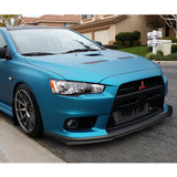 2008-2015 Mitsubishi Evolution X R-Style Carbon Look 3-Piece Front Bumper Body Spoiler Splitter Lip Kit with Lanyard Set