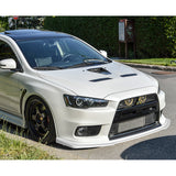 2008-2015 Mitsubishi Evolution X R-Style Painted White 3-Piece Front Bumper Body Spoiler Splitter Lip Kit with Lanyard Set