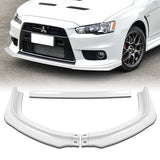 2008-2015 Mitsubishi Evolution X R-Style Painted White 3-Piece Front Bumper Body Spoiler Splitter Lip Kit with Lanyard Set