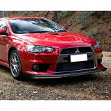 2008-2015 Mitsubishi Evolution X R-Style Unpainted Black 3-Piece Front Bumper Body Spoiler Splitter Lip Kit with Lanyard Set