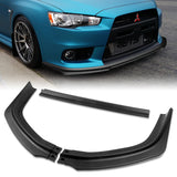 2008-2015 Mitsubishi Evolution X R-Style Unpainted Black 3-Piece Front Bumper Body Spoiler Splitter Lip Kit with Lanyard Set