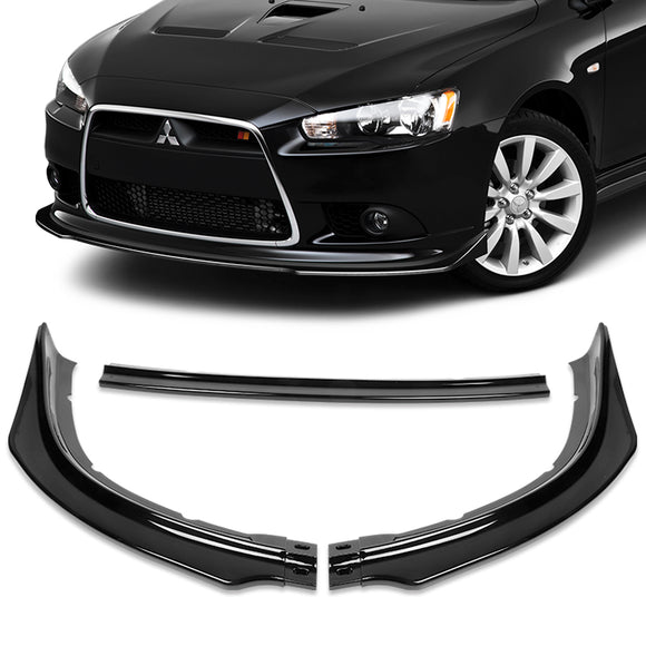 2009-2015 Mitsubishi Lancer GT GTS RA-Style Painted Black 3-Piece Front Bumper Body Spoiler Splitter Lip Kit with free Emblem