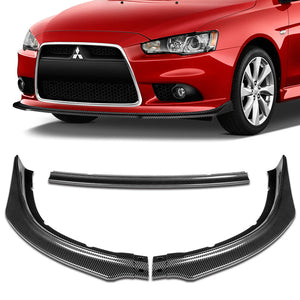 2009-2015 Mitsubishi Lancer GT GTS RA-Style Carbon Look 3-Piece Front Bumper Body Spoiler Splitter Lip Kit with free Emblem