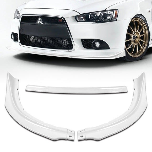 2009-2015 Mitsubishi Lancer GT GTS RA-Style Painted White 3-Piece Front Bumper Body Spoiler Splitter Lip Kit with free Emblem
