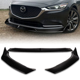 2019-2021 Mazda 6 Atenza Painted Black 3-Piece Front Bumper Body Spoiler Splitter Lip Kit with Carbon Fiber Emblem