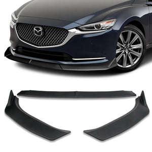 2019-2021 Mazda 6 Atenza Unpainted Matte Black 3-Piece Front Bumper Body Spoiler Splitter Lip Kit with Carbon Fiber Emblem