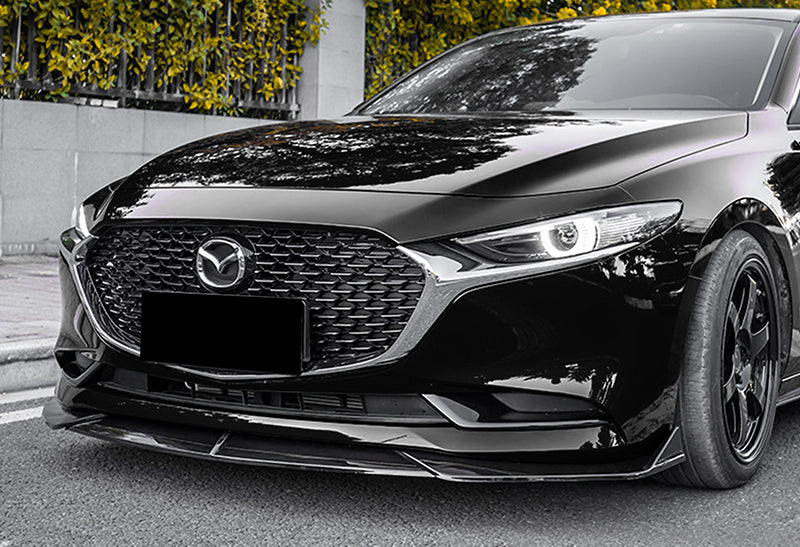 HDC Autosports Painted Black Front Bumper Lip Kit For 2019-2023 Mazda 3 – 3-Piece Splitter