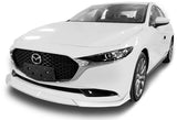 2019-2021 Mazda 3 Mazda3 Painted White 3-Piece Front Bumper Body Spoiler Splitter Lip Kit with Carbon Fiber Emblem