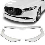 2019-2021 Mazda 3 Mazda3 Painted White 3-Piece Front Bumper Body Spoiler Splitter Lip Kit