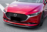 2019-2021 Mazda 3 Mazda3 Unpainted Matte Black 3-Piece Front Bumper Body Spoiler Splitter Lip Kit with Carbon Fiber Emblem