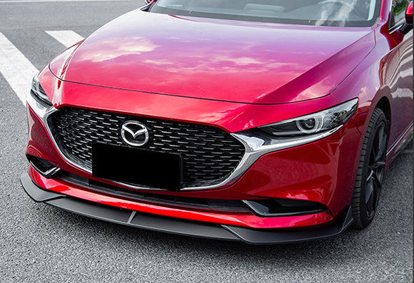 2019-2021 Mazda 3 Mazda3 Unpainted Matte Black 3-Piece Front Bumper Body Spoiler Splitter Lip Kit
