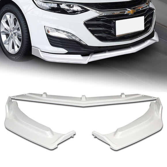 2019-2021 Chevrolet Malibu Painted White 3-Piece Front Bumper Body Spoiler Splitter Lip Kit with Vinyl Decal