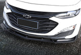 2019-2021 Chevrolet Malibu Unpainted Matte Black 3-Piece Front Bumper Body Spoiler Splitter Lip Kit with Vinyl Decal