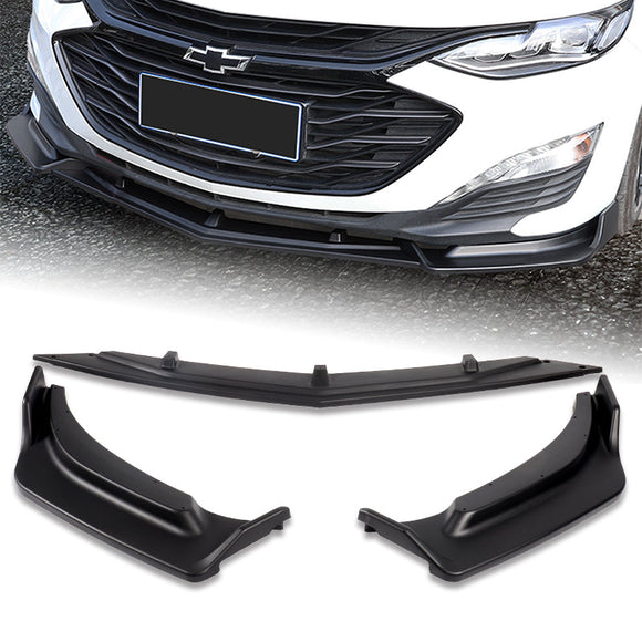 2019-2021 Chevrolet Malibu Unpainted Matte Black 3-Piece Front Bumper Body Spoiler Splitter Lip Kit with Vinyl Decal