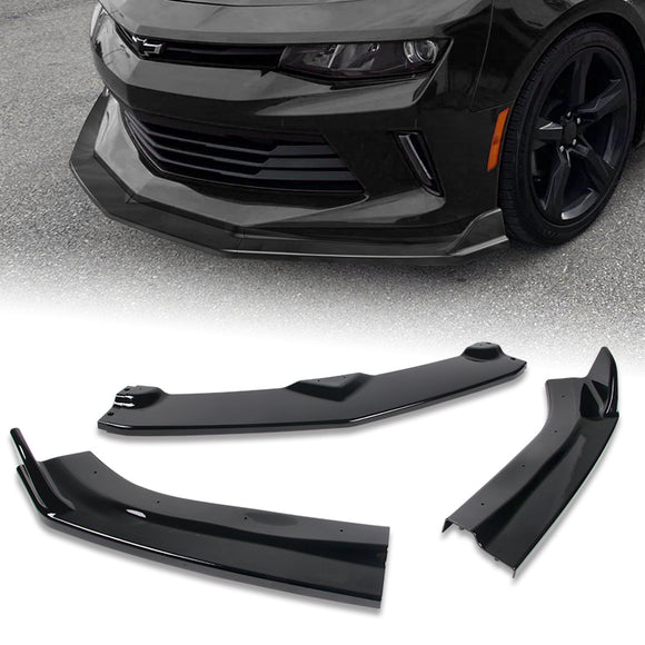 2016-2018 Chevy Camaro LT LS SS Painted Black 3-Piece Front Bumper Body Spoiler Splitter Lip Kit ZL1 Style