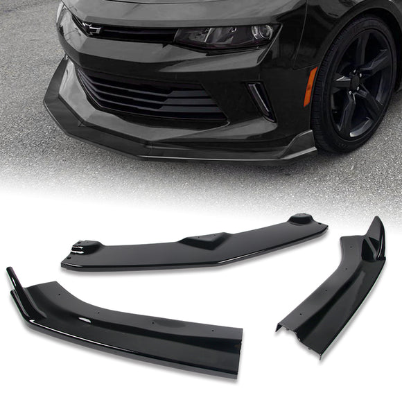 2016-2018 Chevy Camaro ZL1 Style Painted Black 3-Piece Front Bumper Body Spoiler Splitter Lip Kit with Vinyl Decal