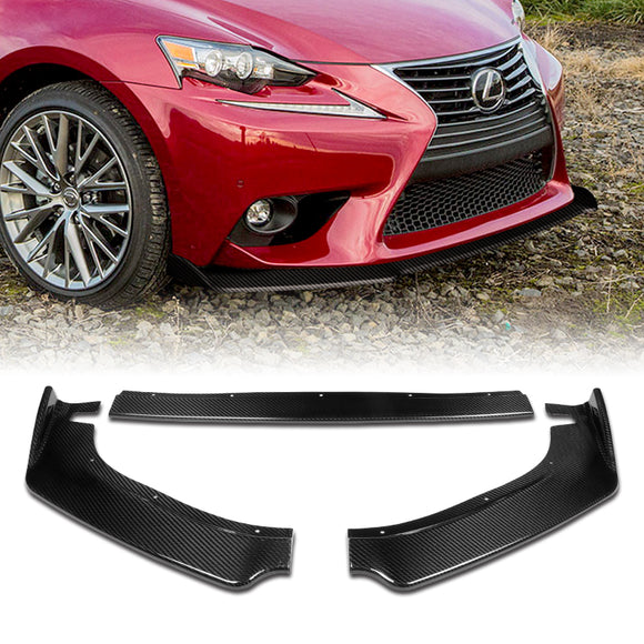 2014-2016 Lexus IS Base Real Carbon Fiber Front Bumper Body Kit Spoiler Lip 3PCS