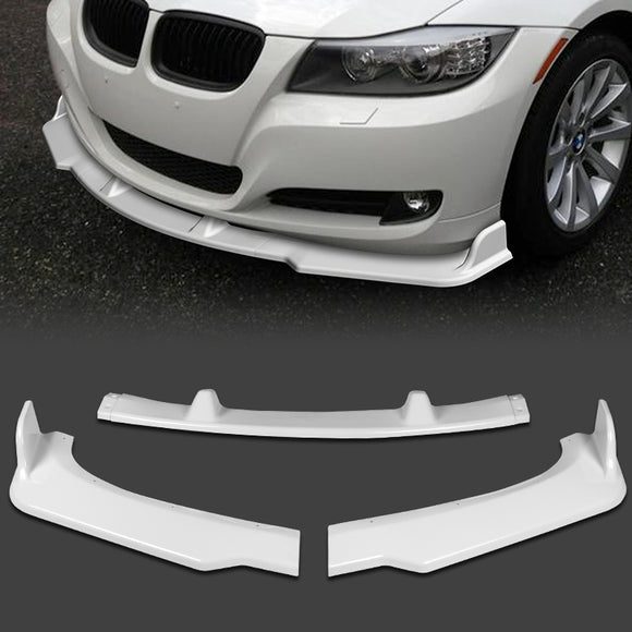 2009-2011 BMW E90 Sedan 3-Series Painted White 3-Piece Front Bumper Body Spoiler Splitter Lip Kit with Free Gift