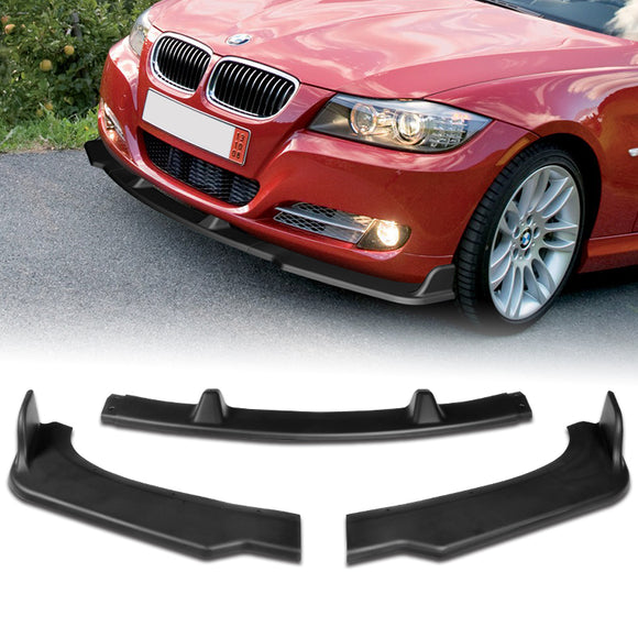2009-2011 BMW E90 Sedan 3-Series Unpainted Matte Black 3-Piece Front Bumper Body Spoiler Splitter Lip Kit with Free Gift