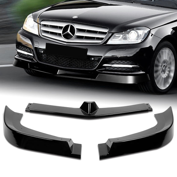 2012-2014 Mercedes C-Class W204 Painted Black 3-Piece Front Bumper Body Spoiler Splitter Lip Kit