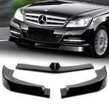 2012-2014 Mercedes C-Class W204 Painted Black 3-Piece Front Bumper Body Spoiler Splitter Lip Kit with Leather Keychain