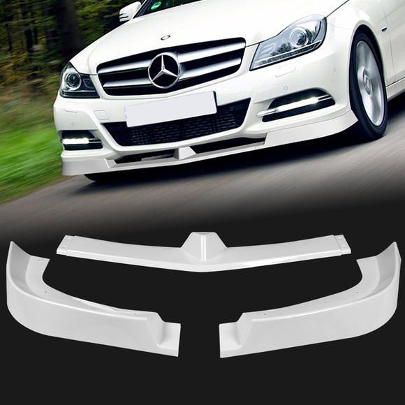 2012-2014 Mercedes C-Class W204 Painted White 3-Piece Front Bumper Body Spoiler Splitter Lip Kit with Leather Keychain