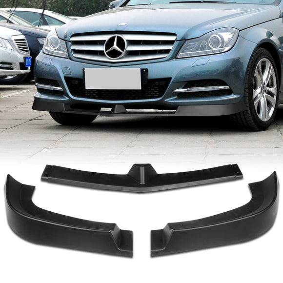 2012-2014 Mercedes C-Class W204 Unpainted Matte Black 3-Piece Front Bumper Body Spoiler Splitter Lip Kit