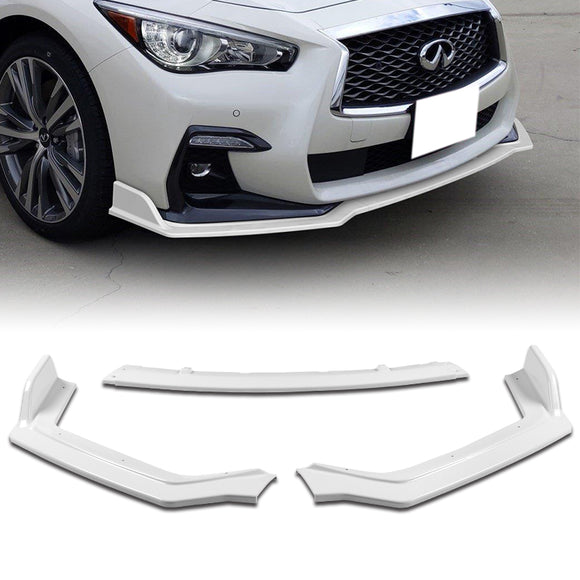 2018-2021 Infiniti Q50 Sport Painted White Front Bumper Body Kit Lip 3PCS with License Plate Frame