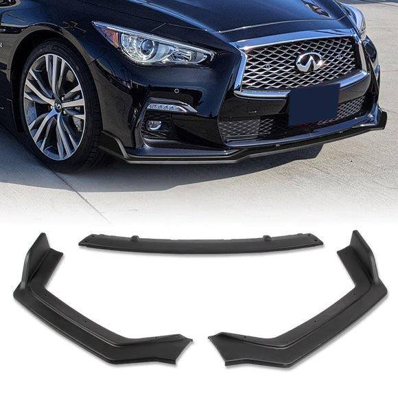 2018-2021 Infiniti Q50 Sport Unpainted Black Front Bumper Body Kit Lip 3PCS with License Plate Frame