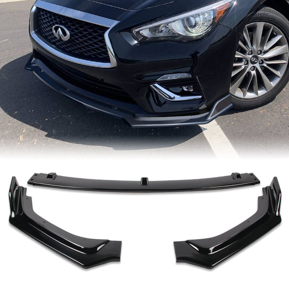 2018-2021 Infiniti Q50 Premium Painted Black 3-Piece Front Bumper Body Spoiler Splitter Lip Kit
