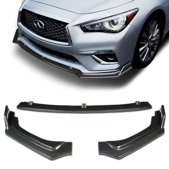 2018-2021 Infiniti Q50 Premium Carbon Look 3-Piece Front Bumper Body Spoiler Splitter Lip Kit