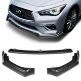 2018-2021 Infiniti Q50 Premium Carbon Look 3-Piece Front Bumper Body Spoiler Splitter Lip Kit