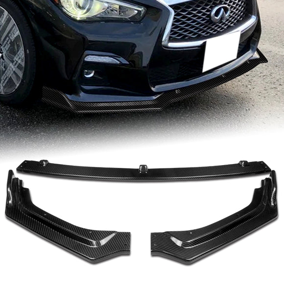 2018-2021 Infiniti Q50 Premium Real Carbon Fiber 3-Piece Front Bumper Body Spoiler Splitter Lip Kit