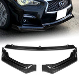 2018-2021 Infiniti Q50 Premium Real Carbon Fiber 3-Piece Front Bumper Body Spoiler Splitter Lip Kit with Screw Bolt Cap Set