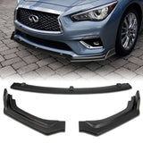 2018-2021 Infiniti Q50 Premium Unpainted Matte Black 3-Piece Front Bumper Body Spoiler Splitter Lip Kit with Screw Bolt Cap Set