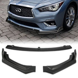 2018-2021 Infiniti Q50 Premium Unpainted Matte Black 3-Piece Front Bumper Body Spoiler Splitter Lip Kit