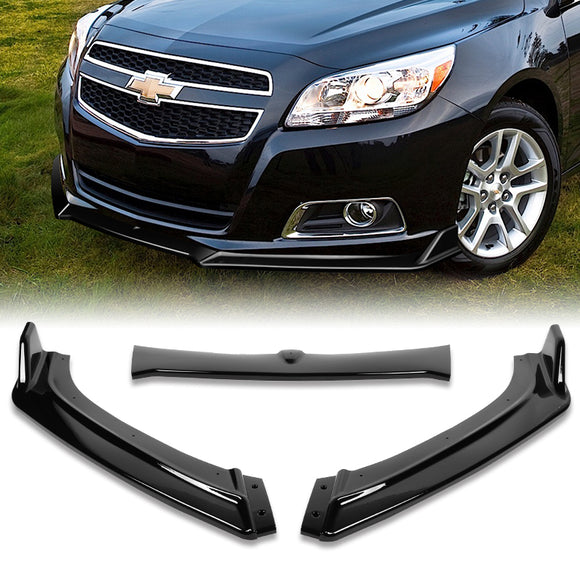 2013-2018 Chevrolet Malibu Painted Black 3-Piece Front Bumper Body Spoiler Splitter Lip Kit with Vinyl Decal