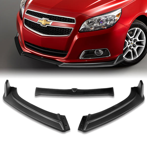 2013-2018 Chevrolet Malibu Unpainted Matte Black 3-Piece Front Bumper Body Spoiler Splitter Lip Kit with Vinyl Decal