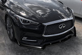 2017-2022 Infiniti Q60 Coupe Painted Black V-Style 3-Piece Front Bumper Body Spoiler Splitter Lip Kit with Metal Badge Emblems Set