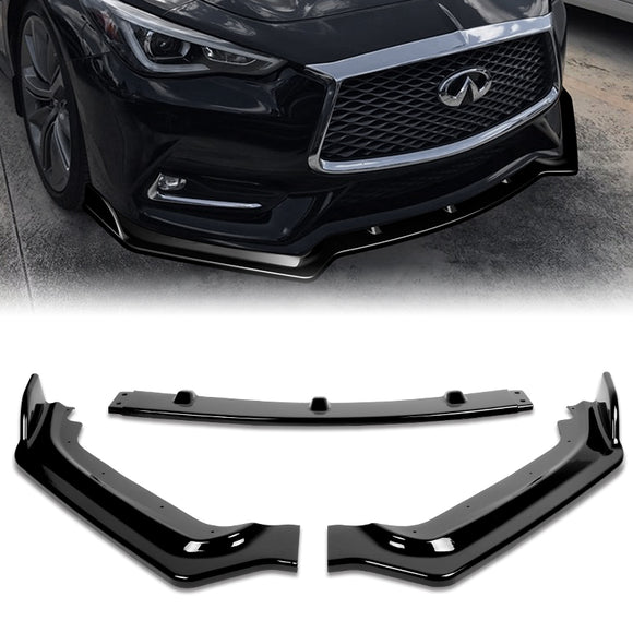 2017-2022 Infiniti Q60 Coupe Painted Black V-Style 3-Piece Front Bumper Body Spoiler Splitter Lip Kit