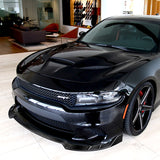 2015-2023 Dodge Charger Real Carbon Fiber 3-Piece Front Bumper Body Spoiler Splitter Lip Kit with Metal Emblem Set