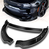 2015-2023 Dodge Charger Real Carbon Fiber 3-Piece Front Bumper Body Spoiler Splitter Lip Kit with Metal Emblem Set