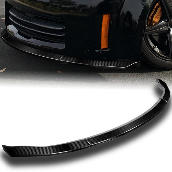 2006-2009 Nissan 350Z GT-Style Real Carbon Fiber 3-Piece Front Bumper Body Spoiler Splitter Lip Kit with Emblem Set