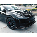 2020 - 2025 Tesla Model Y STP-Style Painted Black 3pcs Front Bumper Body Spoiler Splitter Lip Kit with 4 pcs Bolt Caps