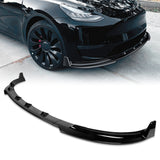 2020 - 2025 Tesla Model Y STP-Style Painted Black 3pcs Front Bumper Body Spoiler Splitter Lip Kit with 4 pcs Bolt Caps