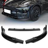 2020 - 2025 Tesla Model Y STP-Style Painted Black 3pcs Front Bumper Body Spoiler Splitter Lip Kit with 4 pcs Bolt Caps