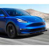 2020 - 2025 Tesla Model Y STP-Style Carbon Look 3pcs Front Bumper Body Spoiler Splitter Lip Kit with 4 pcs Bolt Caps