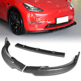2020 - 2025 Tesla Model Y STP-Style Carbon Look 3pcs Front Bumper Body Spoiler Splitter Lip Kit with 4 pcs Bolt Caps