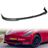2020 - 2024 Tesla Model Y STP-Style Carbon Look 3pcs Front Bumper Body Spoiler Splitter Lip Kit with 4 pcs Bolt Caps