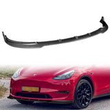 2020 - 2025 Tesla Model Y STP-Style Carbon Look 3pcs Front Bumper Body Spoiler Splitter Lip Kit with 4 pcs Bolt Caps